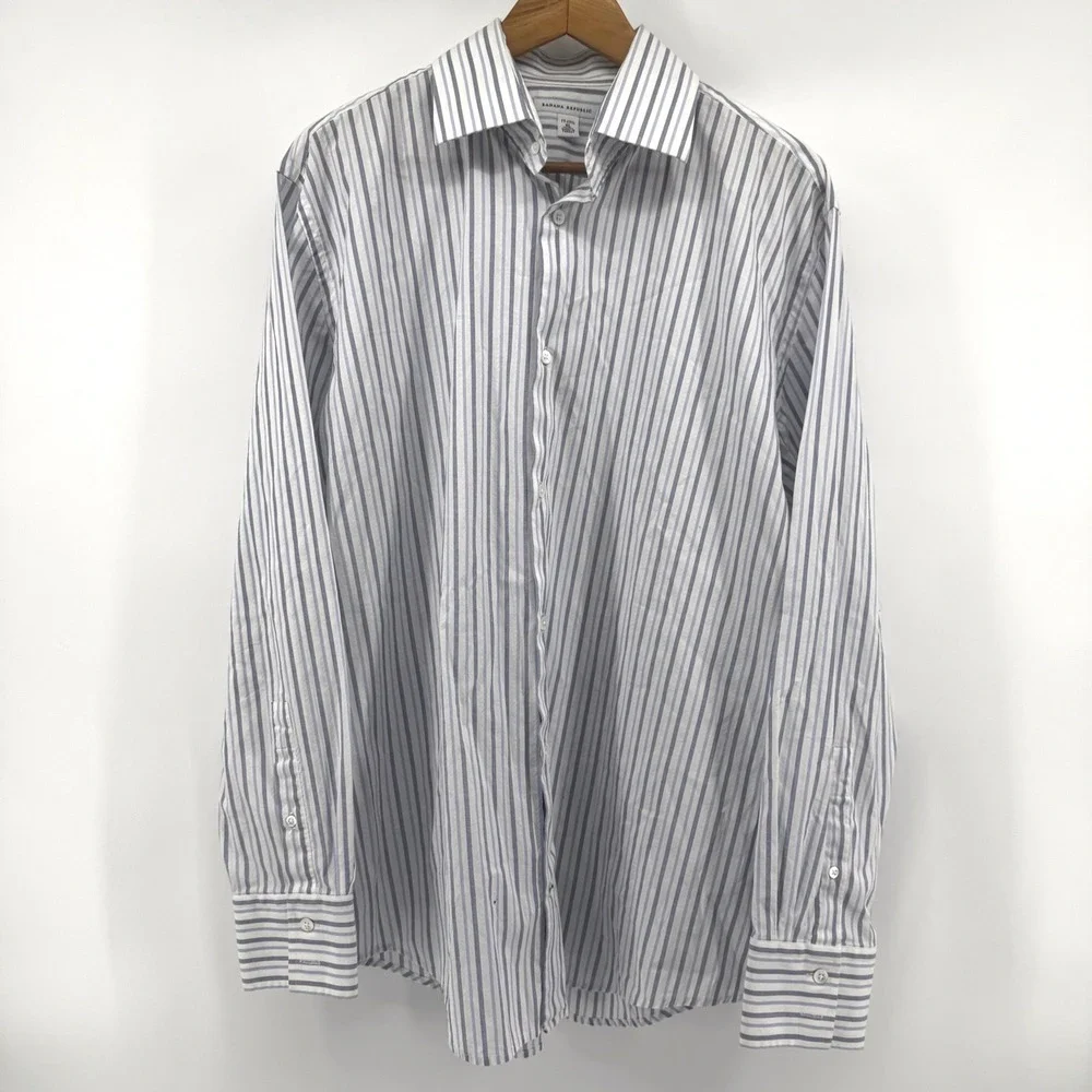 Banana Republic‎ Mens XL Blue Grey Striped Dress Shirt Long Sleeve Button Down
